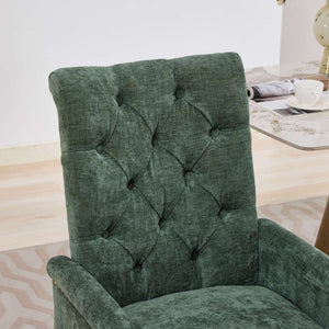 English Elm Upholstered Wingback Dining Armchair with Button Tufting Nailhead Trim Steel Legs Olive Green Chenille W1143P533625