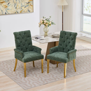 English Elm Upholstered Wingback Dining Armchair with Button Tufting Nailhead Trim Steel Legs Olive Green Chenille W1143P533625