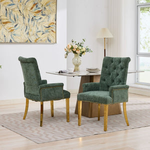 English Elm Upholstered Wingback Dining Armchair with Button Tufting Nailhead Trim Steel Legs Olive Green Chenille W1143P533625