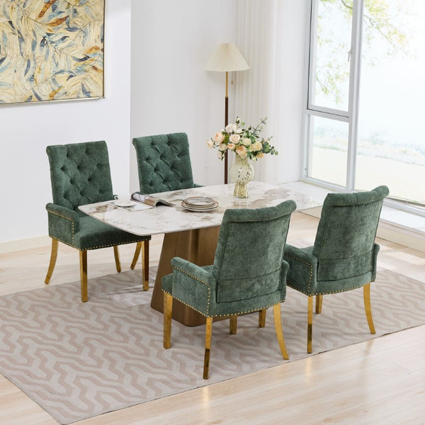 English Elm Upholstered Wingback Dining Armchair with Button Tufting Nailhead Trim Steel Legs Olive Green Chenille W1143P533625