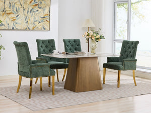 English Elm Upholstered Wingback Dining Armchair with Button Tufting Nailhead Trim Steel Legs Olive Green Chenille W1143P533625