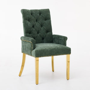 English Elm Upholstered Wingback Dining Armchair with Button Tufting Nailhead Trim Steel Legs Olive Green Chenille W1143P533625