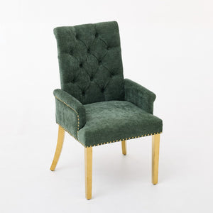 English Elm Upholstered Wingback Dining Armchair with Button Tufting Nailhead Trim Steel Legs Olive Green Chenille W1143P533625