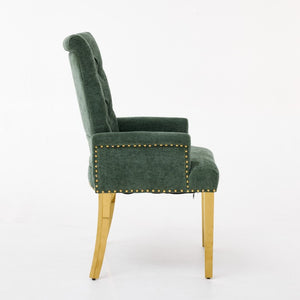 English Elm Upholstered Wingback Dining Armchair with Button Tufting Nailhead Trim Steel Legs Olive Green Chenille W1143P533625
