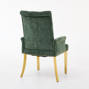 English Elm Upholstered Wingback Dining Armchair with Button Tufting Nailhead Trim Steel Legs Olive Green Chenille W1143P533625