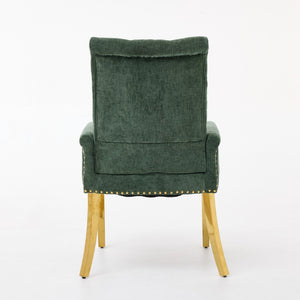 English Elm Upholstered Wingback Dining Armchair with Button Tufting Nailhead Trim Steel Legs Olive Green Chenille W1143P533625