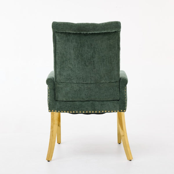 English Elm Upholstered Wingback Dining Armchair with Button Tufting Nailhead Trim Steel Legs Olive Green Chenille W1143P533625