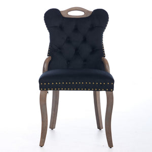 English Elm Upholstered Wingback Dining Armchair with Button Tufting Nailhead Trim Steel Legs Black Velvet W1143P536597
