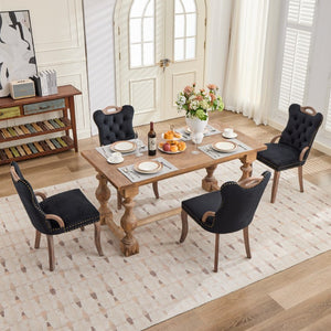 English Elm Upholstered Wingback Dining Armchair with Button Tufting Nailhead Trim Steel Legs Black Velvet W1143P536597