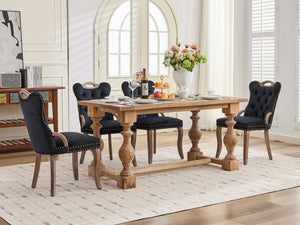 English Elm Upholstered Wingback Dining Armchair with Button Tufting Nailhead Trim Steel Legs Black Velvet W1143P536597