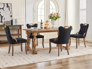 English Elm Upholstered Wingback Dining Armchair with Button Tufting Nailhead Trim Steel Legs Black Velvet W1143P536597