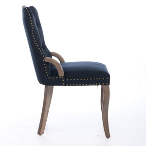 English Elm Upholstered Wingback Dining Armchair with Button Tufting Nailhead Trim Steel Legs Black Velvet W1143P536597