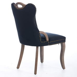English Elm Upholstered Wingback Dining Armchair with Button Tufting Nailhead Trim Steel Legs Black Velvet W1143P536597