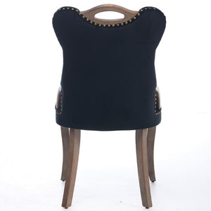 English Elm Upholstered Wingback Dining Armchair with Button Tufting Nailhead Trim Steel Legs Black Velvet W1143P536597