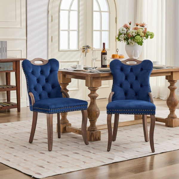 English Elm Dining Chairs Set of 2 Velvet Wingback with Cabriole Legs and Copper Nailhead Trim W1143P536598