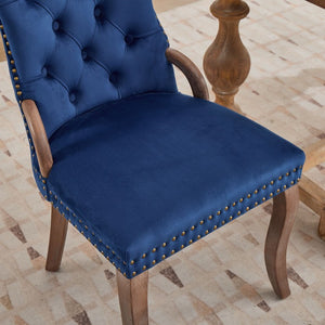 English Elm Dining Chairs Set of 2 Velvet Wingback with Cabriole Legs and Copper Nailhead Trim W1143P536598
