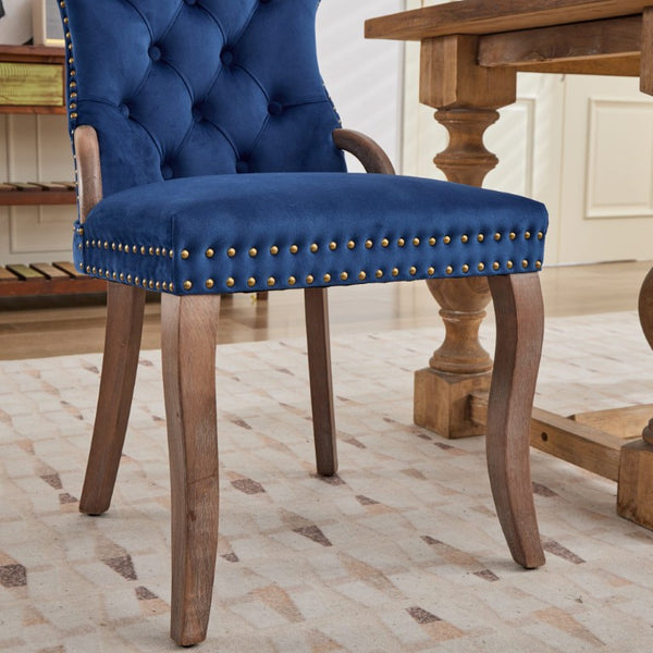 English Elm Dining Chairs Set of 2 Velvet Wingback with Cabriole Legs and Copper Nailhead Trim W1143P536598