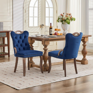English Elm Dining Chairs Set of 2 Velvet Wingback with Cabriole Legs and Copper Nailhead Trim W1143P536598