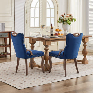 English Elm Dining Chairs Set of 2 Velvet Wingback with Cabriole Legs and Copper Nailhead Trim W1143P536598