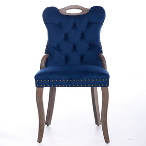English Elm Dining Chairs Set of 2 Velvet Wingback with Cabriole Legs and Copper Nailhead Trim W1143P536598
