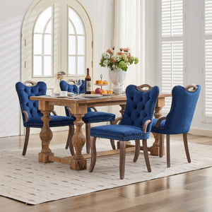 English Elm Dining Chairs Set of 2 Velvet Wingback with Cabriole Legs and Copper Nailhead Trim W1143P536598