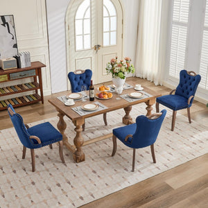 English Elm Dining Chairs Set of 2 Velvet Wingback with Cabriole Legs and Copper Nailhead Trim W1143P536598
