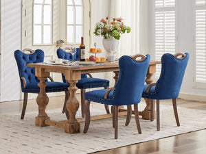 English Elm Dining Chairs Set of 2 Velvet Wingback with Cabriole Legs and Copper Nailhead Trim W1143P536598