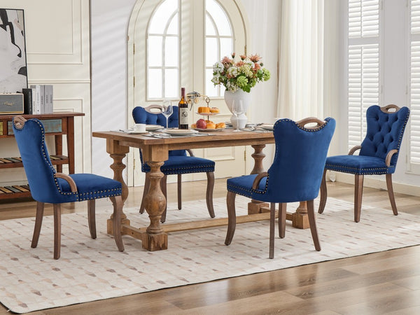 English Elm Dining Chairs Set of 2 Velvet Wingback with Cabriole Legs and Copper Nailhead Trim W1143P536598