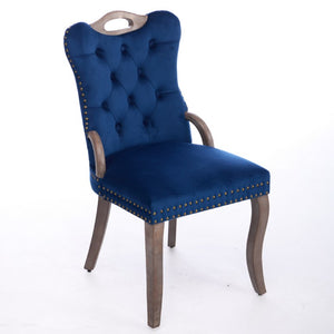 English Elm Dining Chairs Set of 2 Velvet Wingback with Cabriole Legs and Copper Nailhead Trim W1143P536598