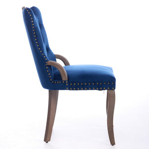 English Elm Dining Chairs Set of 2 Velvet Wingback with Cabriole Legs and Copper Nailhead Trim W1143P536598