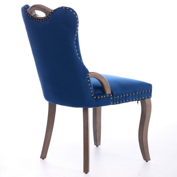 English Elm Dining Chairs Set of 2 Velvet Wingback with Cabriole Legs and Copper Nailhead Trim W1143P536598