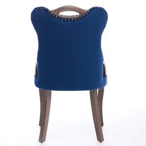 English Elm Dining Chairs Set of 2 Velvet Wingback with Cabriole Legs and Copper Nailhead Trim W1143P536598