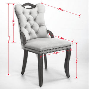 English Elm Dining Chairs Set of 2 Velvet Wingback with Cabriole Legs and Copper Nailhead Trim W1143P536598