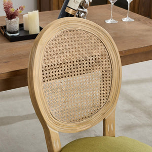 English Elm A&a Furniture French Country Rattan Back Dining Chairs Solid Wood Antique Frame Set Olive Green - A W1143P540082