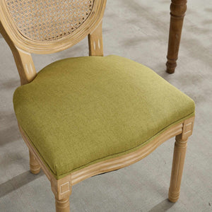 English Elm A&a Furniture French Country Rattan Back Dining Chairs Solid Wood Antique Frame Set Olive Green - A W1143P540082