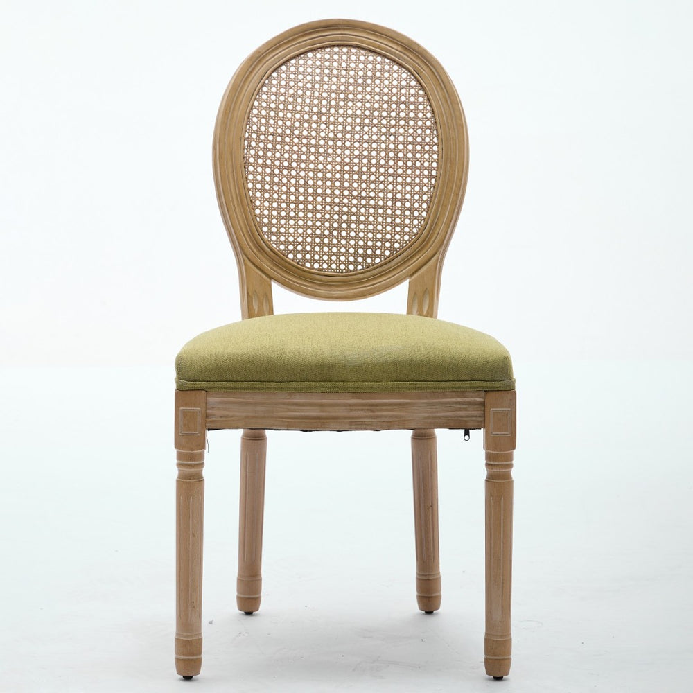 English Elm A&a Furniture French Country Rattan Back Dining Chairs Solid Wood Antique Frame Set Olive Green - A W1143P540082