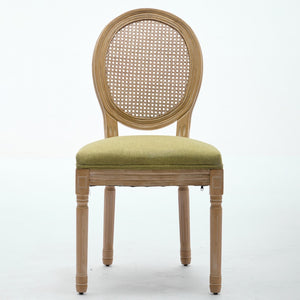 English Elm A&a Furniture French Country Rattan Back Dining Chairs Solid Wood Antique Frame Set Olive Green - A W1143P540082