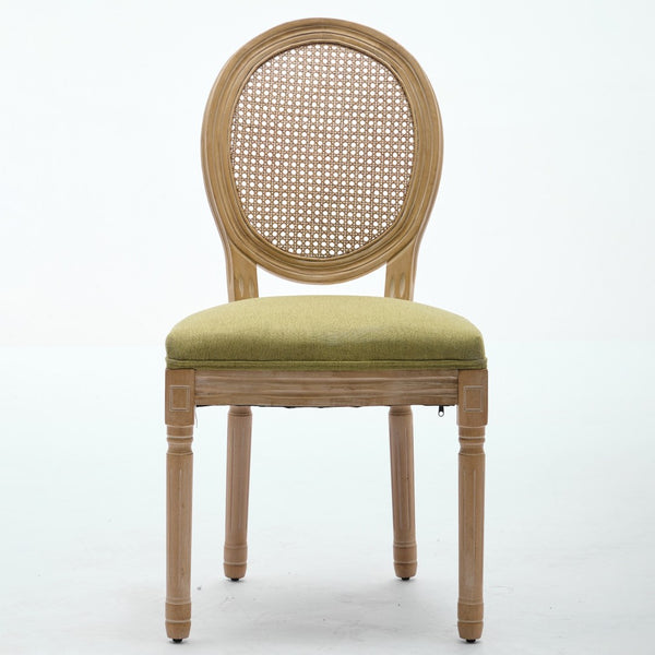 English Elm A&a Furniture French Country Rattan Back Dining Chairs Solid Wood Antique Frame Set Olive Green - A W1143P540082