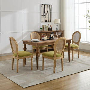 English Elm A&a Furniture French Country Rattan Back Dining Chairs Solid Wood Antique Frame Set Olive Green - A W1143P540082