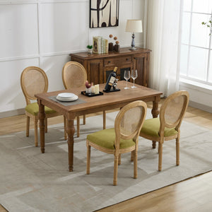 English Elm A&a Furniture French Country Rattan Back Dining Chairs Solid Wood Antique Frame Set Olive Green - A W1143P540082