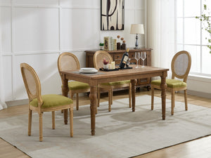 English Elm A&a Furniture French Country Rattan Back Dining Chairs Solid Wood Antique Frame Set Olive Green - A W1143P540082