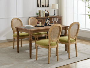English Elm A&a Furniture French Country Rattan Back Dining Chairs Solid Wood Antique Frame Set Olive Green - A W1143P540082
