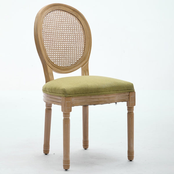 English Elm A&a Furniture French Country Rattan Back Dining Chairs Solid Wood Antique Frame Set Olive Green - A W1143P540082