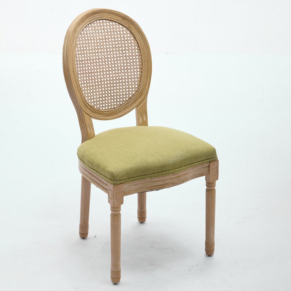 English Elm A&a Furniture French Country Rattan Back Dining Chairs Solid Wood Antique Frame Set Olive Green - A W1143P540082