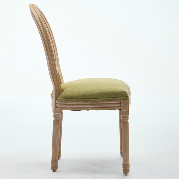 English Elm A&a Furniture French Country Rattan Back Dining Chairs Solid Wood Antique Frame Set Olive Green - A W1143P540082
