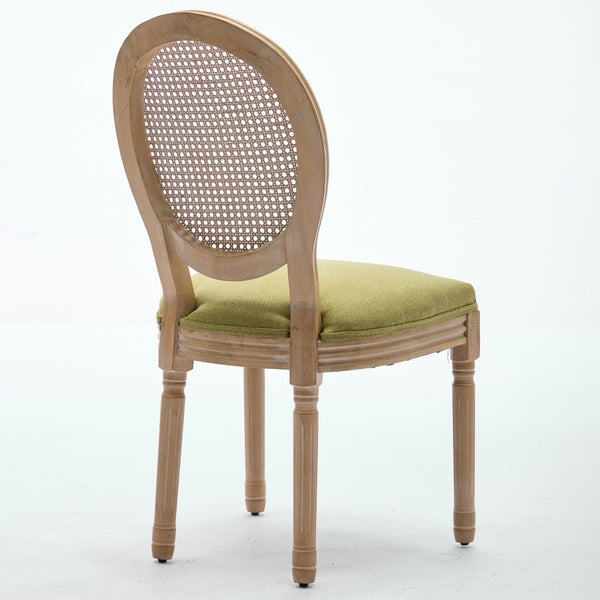 English Elm A&a Furniture French Country Rattan Back Dining Chairs Solid Wood Antique Frame Set Olive Green - A W1143P540082