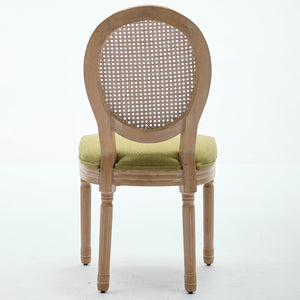 English Elm A&a Furniture French Country Rattan Back Dining Chairs Solid Wood Antique Frame Set Olive Green - A W1143P540082
