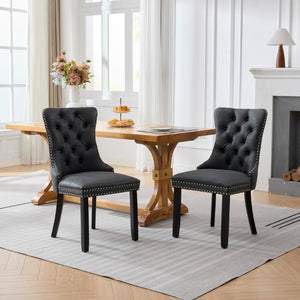 English Elm Dining Chairs Set of 2 Tufted High Back Faux Leather Wingback with Nailhead Trim W1143P544307