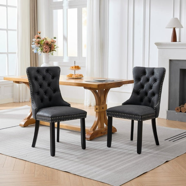 English Elm Dining Chairs Set of 2 Tufted High Back Faux Leather Wingback with Nailhead Trim W1143P544307
