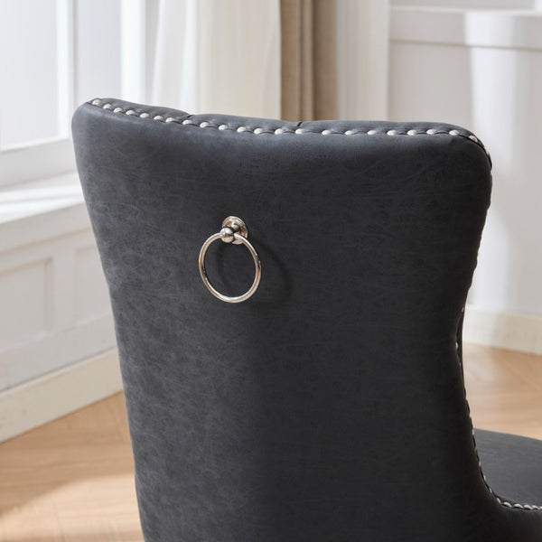 English Elm Dining Chairs Set of 2 Tufted High Back Faux Leather Wingback with Nailhead Trim W1143P544307